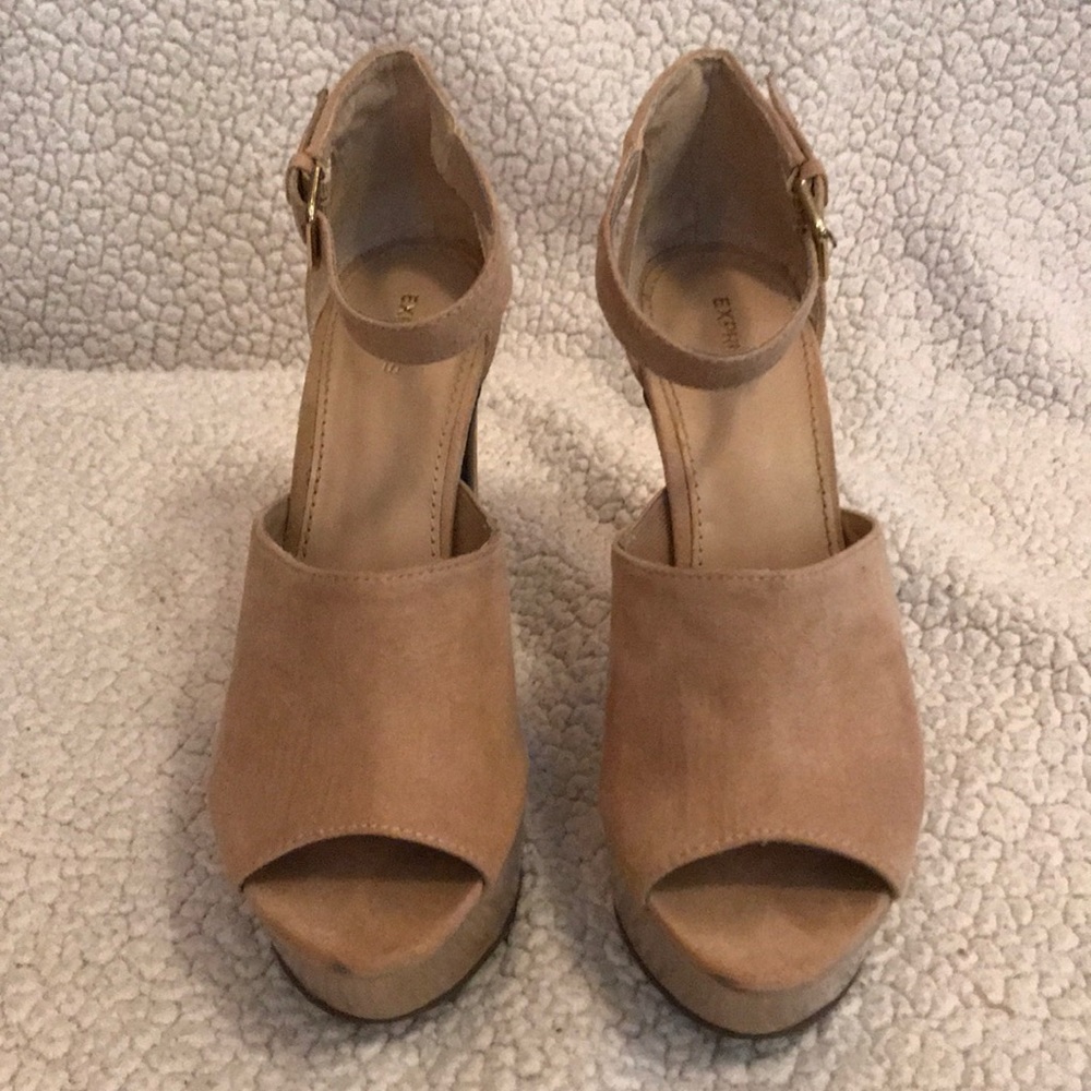 Express nude platform strappy open toe heels